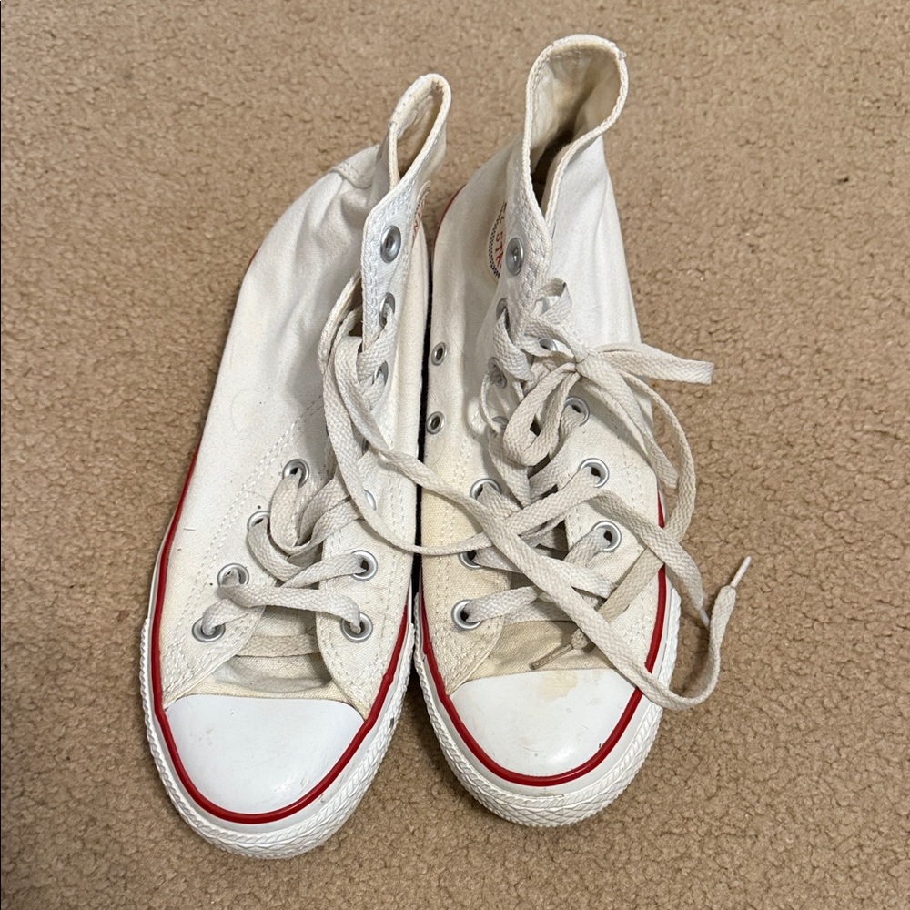Converse Off-White High-Tops with Red Trim